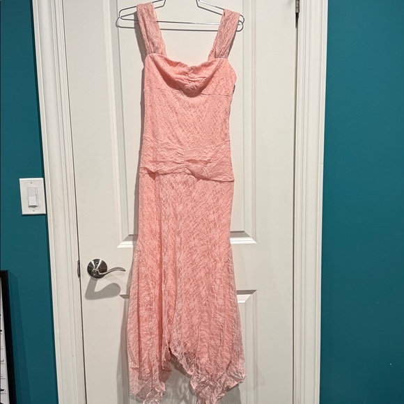 Hello Molly Moonrise Lace Off Shoulder Maxi Dress Pink. Size small. NWT - Picture 2 of 5